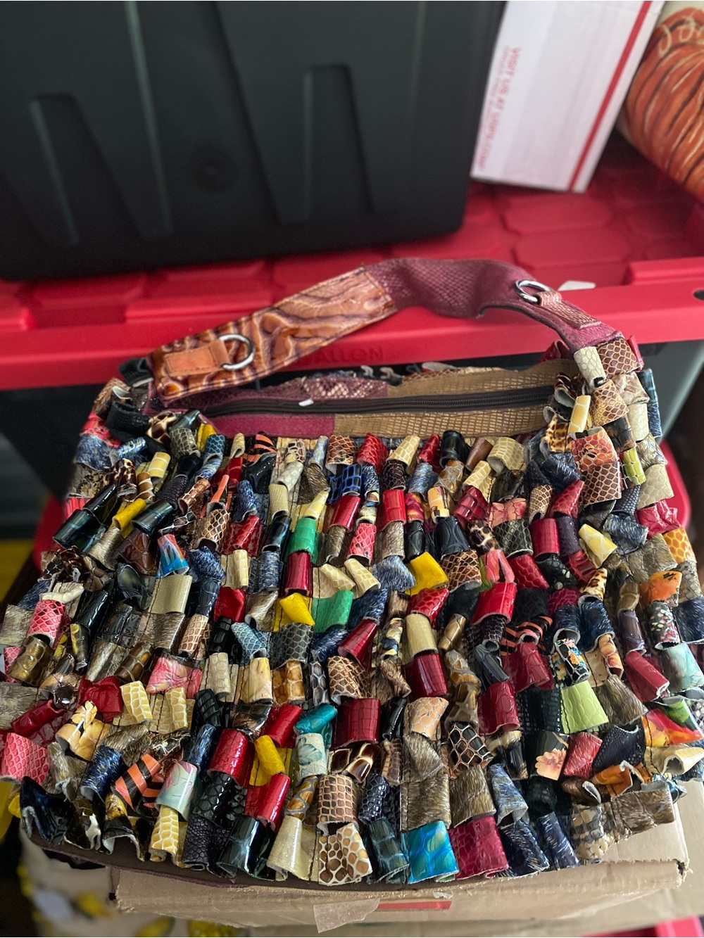 Patchwork Multicolor Woven Leather Shoulder Bag